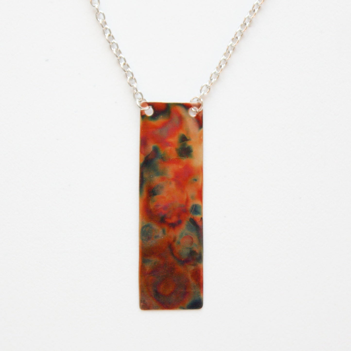 Flame Paint Copper Boho Rectangle Necklace - Made in the USA