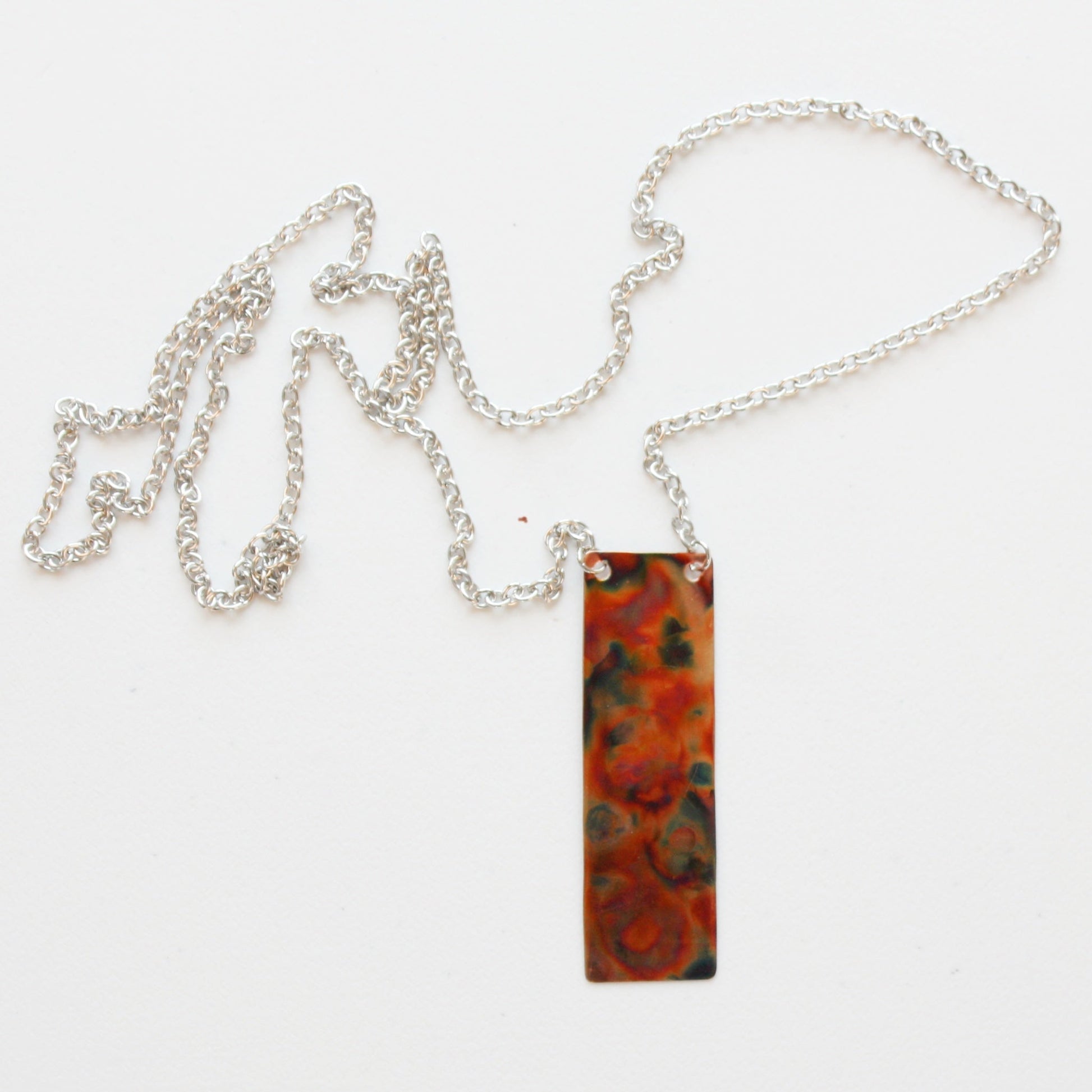 Flame Paint Copper Boho Rectangle Necklace - Made in the USA