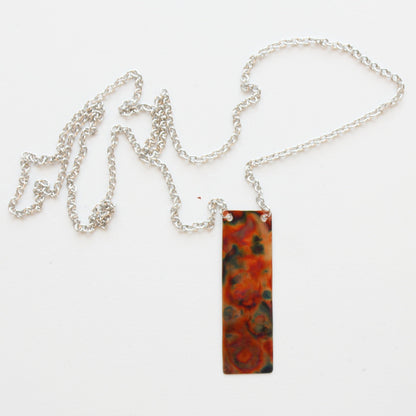 Flame Paint Copper Boho Rectangle Necklace - Made in the USA