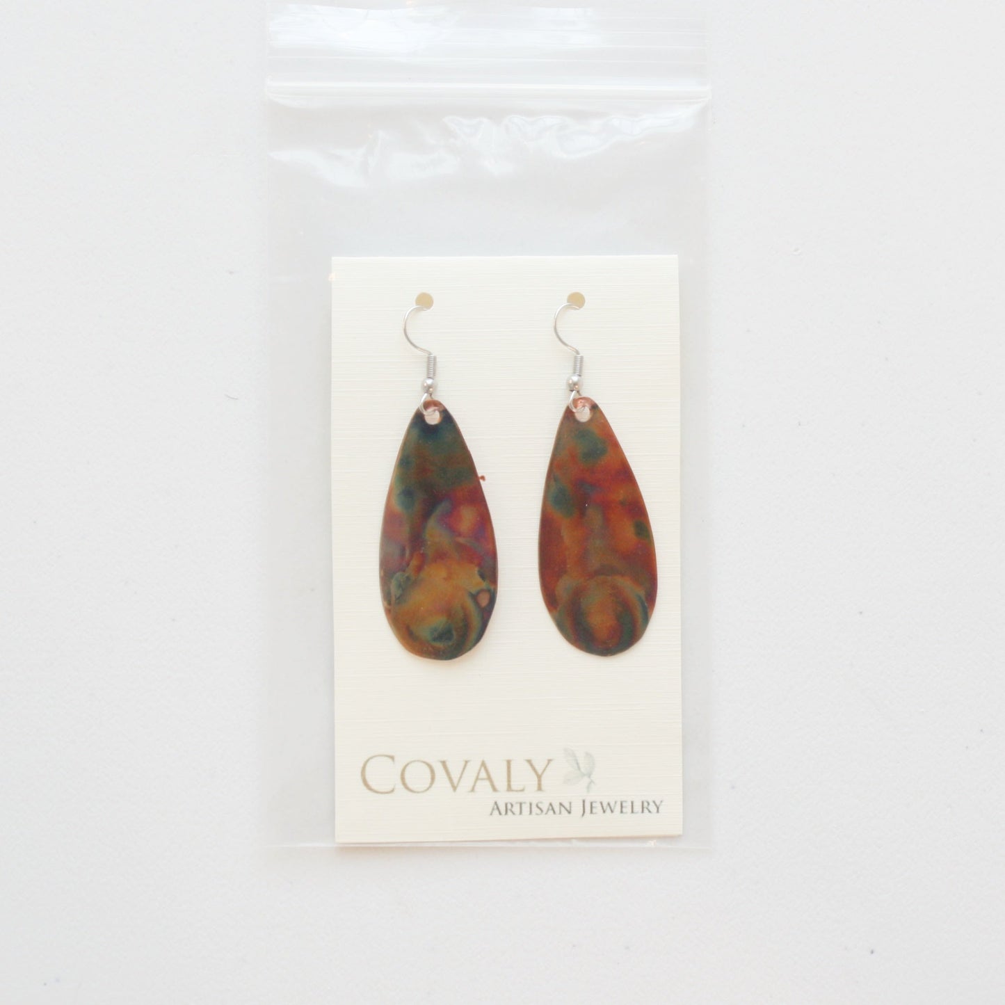 Flame Paint Copper Boho Teardrop Earrings - Made in the USA