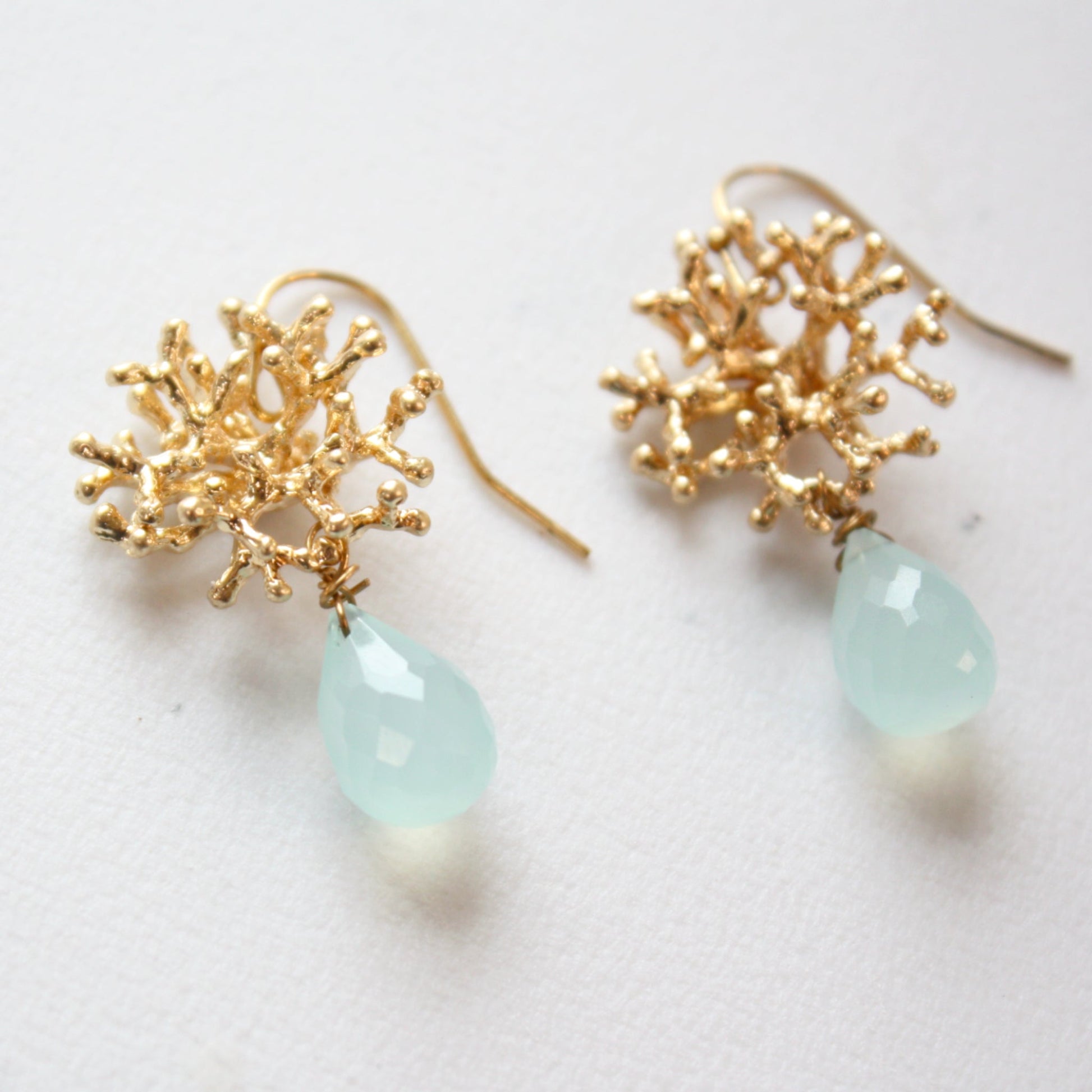 Gemstone Gold Coral Boho Dangle Earrings - Made in the USA
