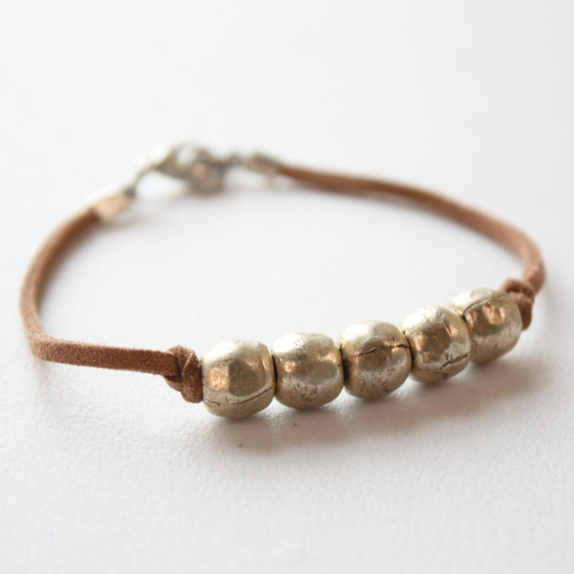 Gold Bead Boho Bracelet with Vegan Suede - Made in the USA