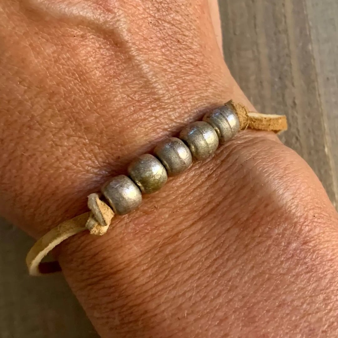Gold Bead Boho Bracelet with Vegan Suede - Made in the USA