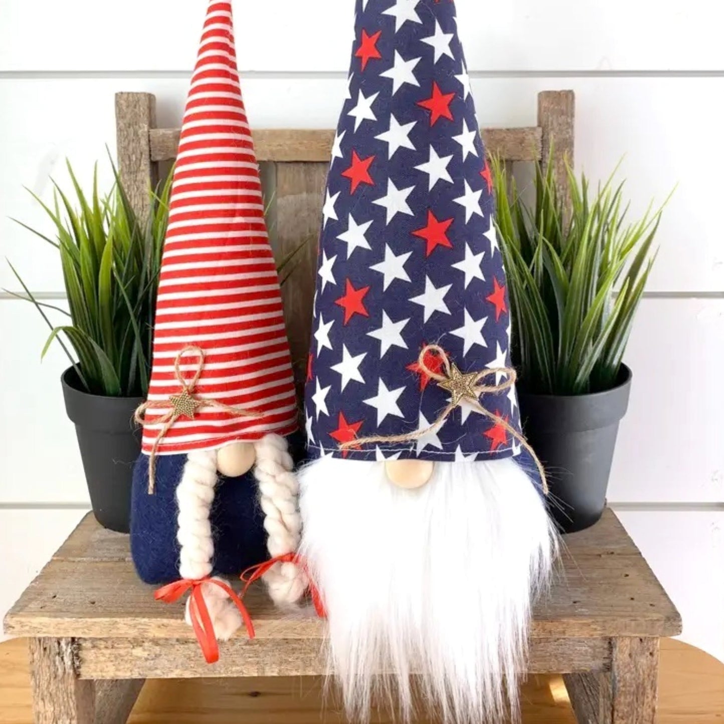 Pair of Handmade Patriotic Gnomes Couple - Made in the USA
