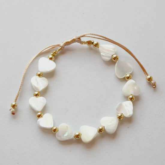 Boho Heart Beaded Shell Bracelet - Made in the USA