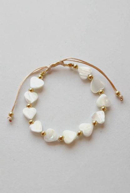 Boho Heart Beaded Shell Bracelet - Made in the USA