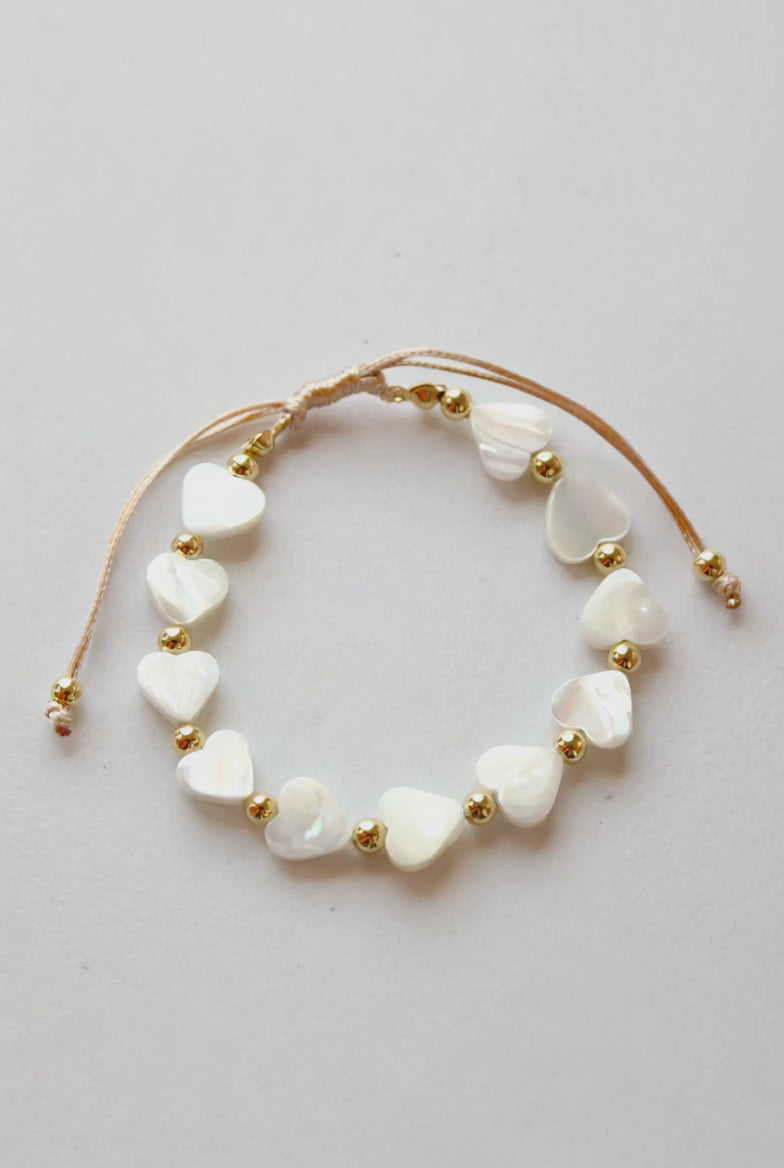Boho Heart Beaded Shell Bracelet - Made in the USA