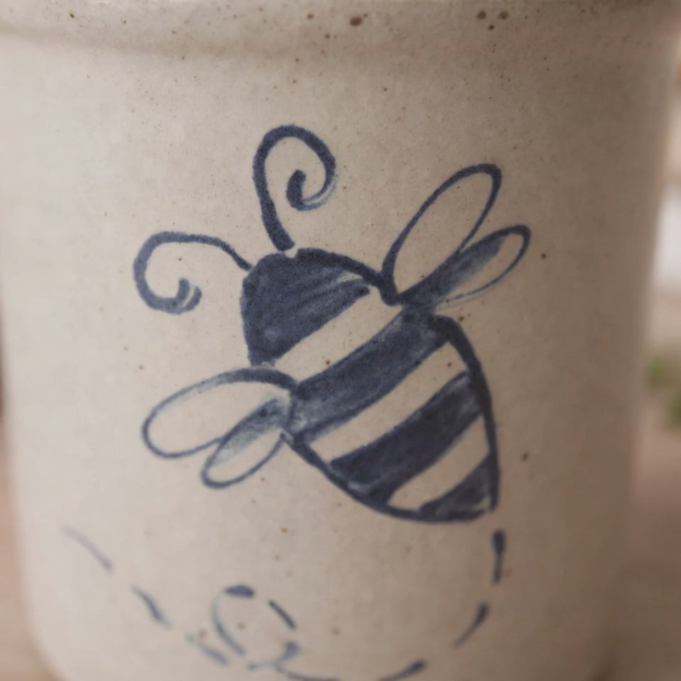 Bumble Bee Hand Painted Pottery Candle Crock - Made in the USA