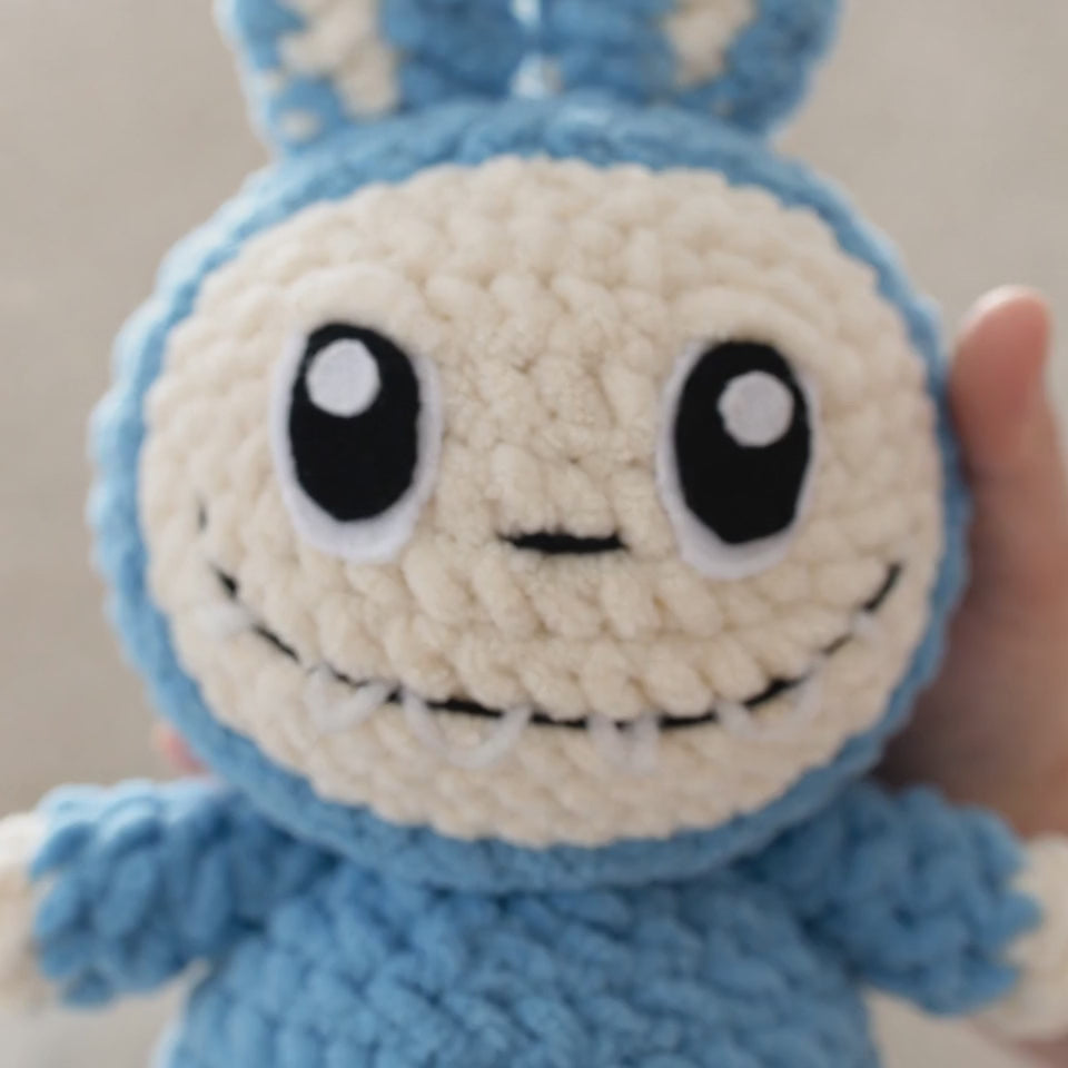 Crocheted Plushie Bunny - Blue (Labubu Inspired) - Made in the USA