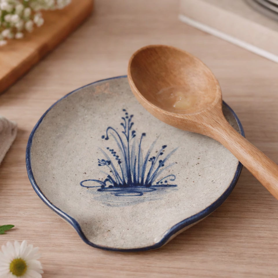 Wildflower Hand Painted Pottery Spoon Rest - Made in the USA
