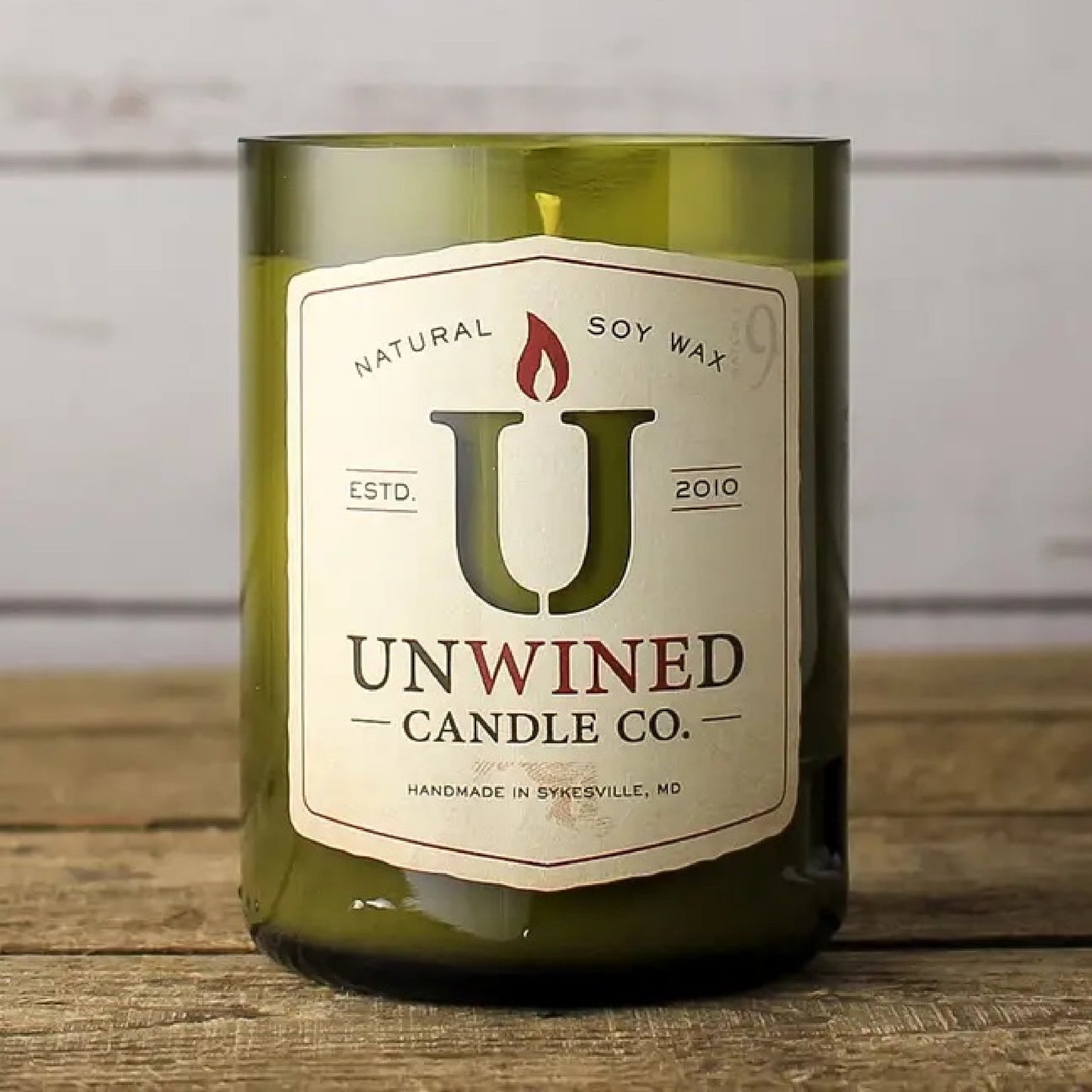 Recycled Wine Bottle Soy Candle - Teak and Tonka - Made in the USA
