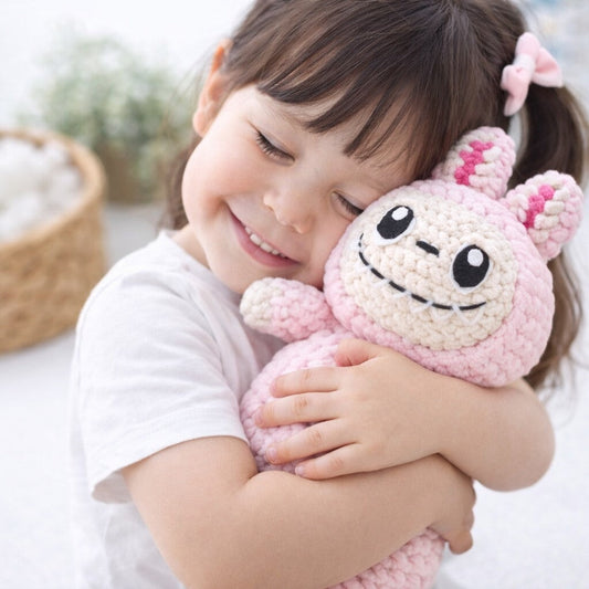 Crocheted Plushie Bunny - Pink (Labubu Inspired)