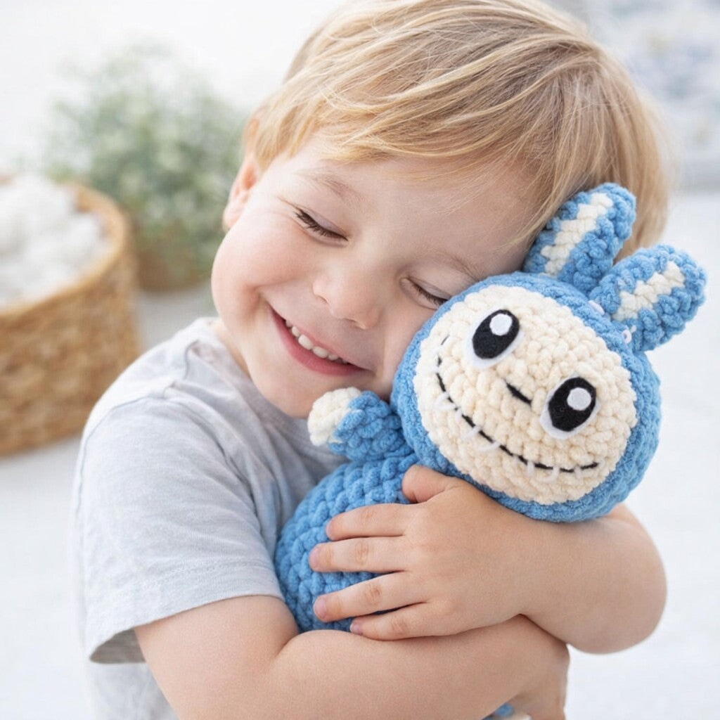 Crocheted Plushie Bunny - Blue (Labubu Inspired) - Made in the USA