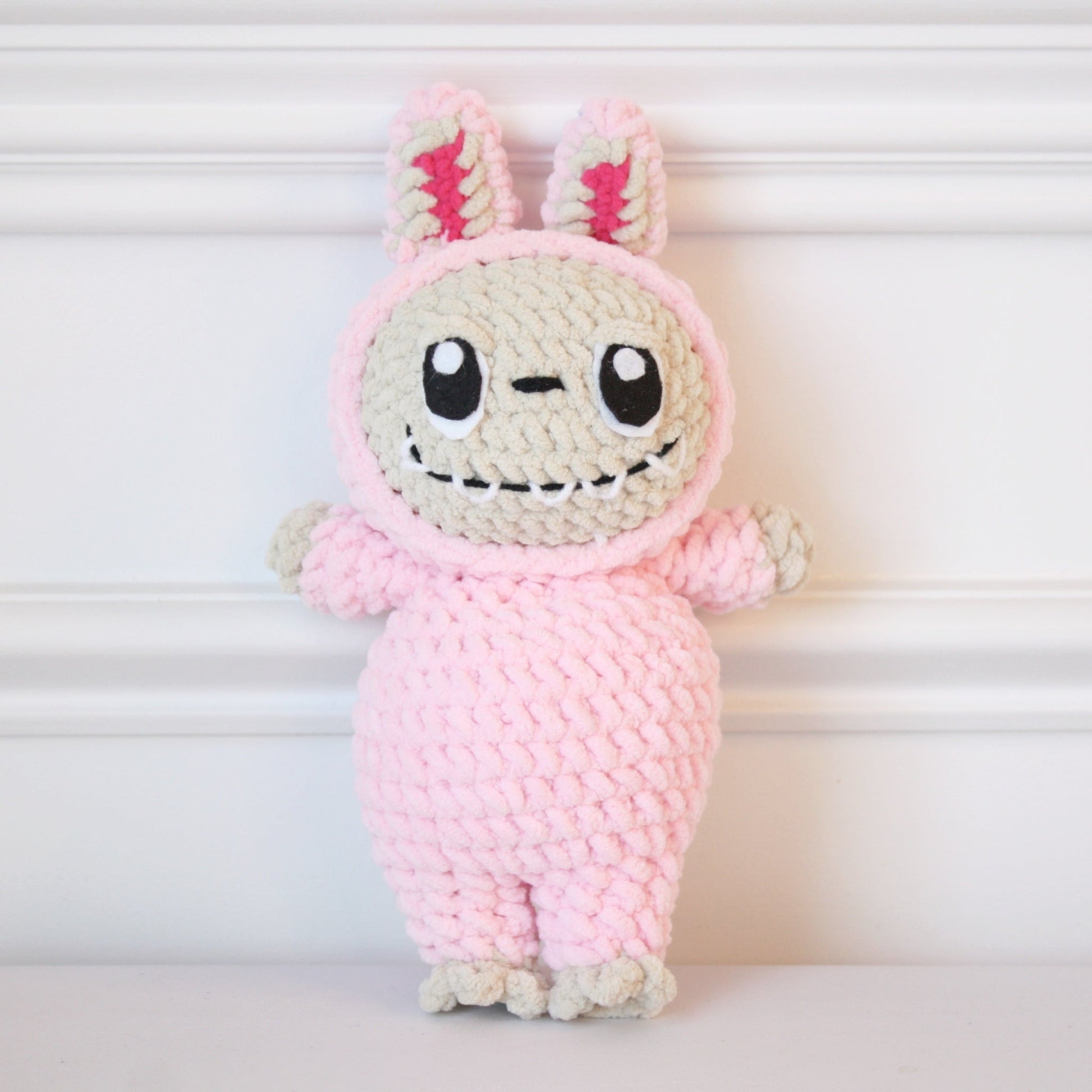 Crocheted Plushie Bunny - Pink (Labubu Inspired) - Made in the USA