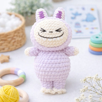 Crocheted Plushie Bunny - Purple (Labubu Inspired) - Made in the USA