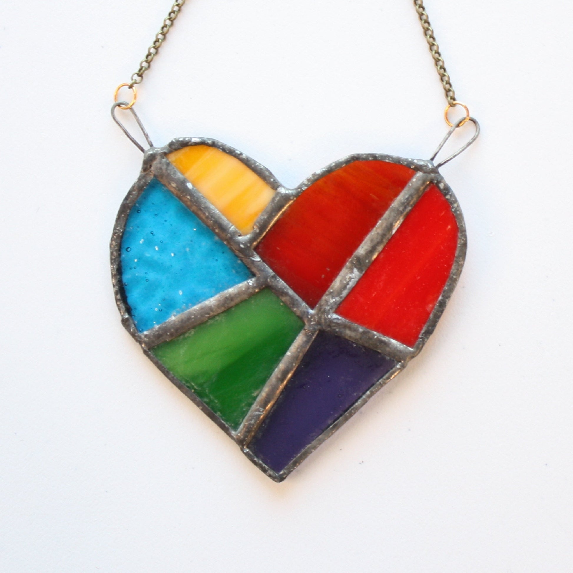 Rainbow Heart Stained Glass Suncatcher - Made in the USA