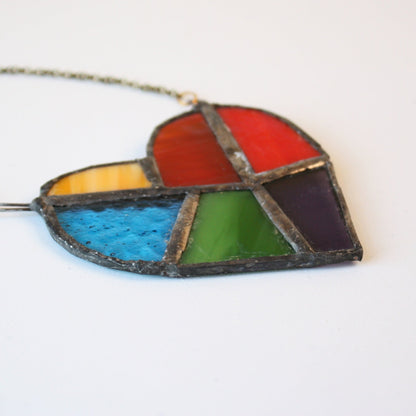 Rainbow Heart Stained Glass Suncatcher - Made in the USA