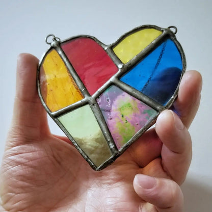 Rainbow Heart Stained Glass Suncatcher - Made in the USA