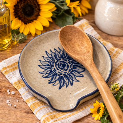 Sunflower Hand Painted Pottery Spoon Rest
