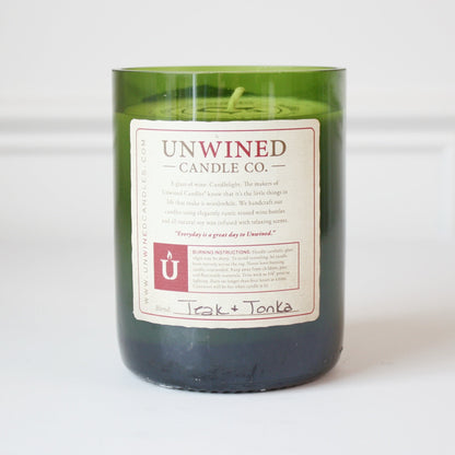 Recycled Wine Bottle Soy Candle - Teak and Tonka - Made in the USA