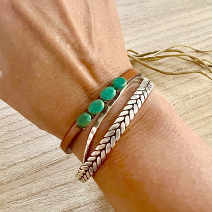 Turquoise Silver Boho Cuff Bracelet - Made in the USA