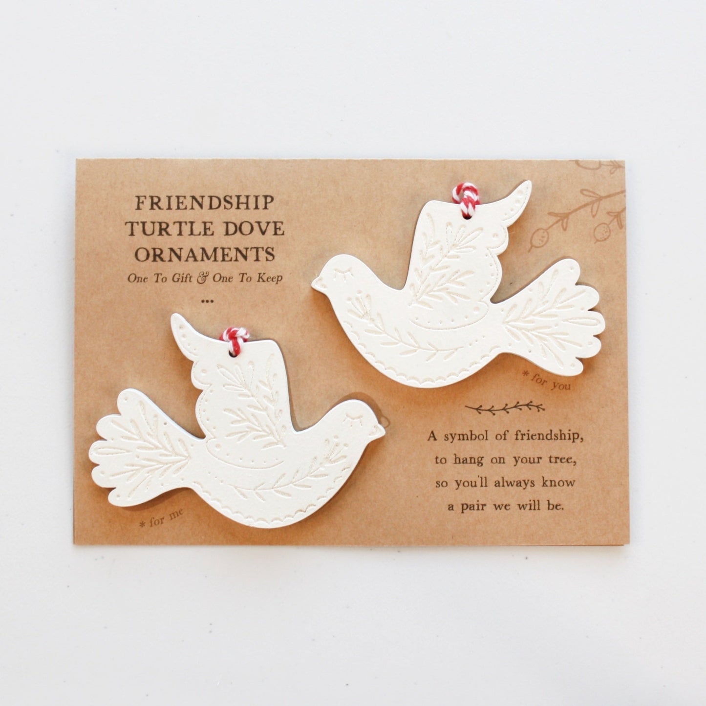 Turtle Dove Friendship Christmas Ornament - Gift Set of 2 - Made in the USA