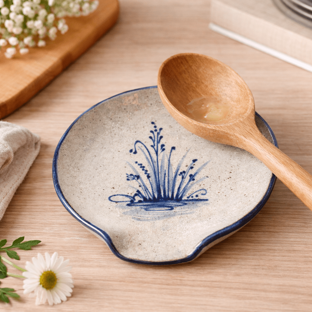 Wildflower Hand Painted Pottery Spoon Rest - Made in the USA