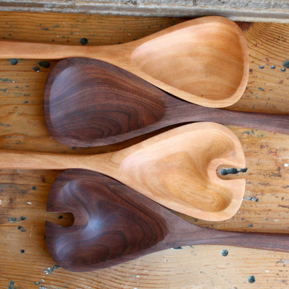 Hand Carved Wood Salad Server Set - Made in the USA