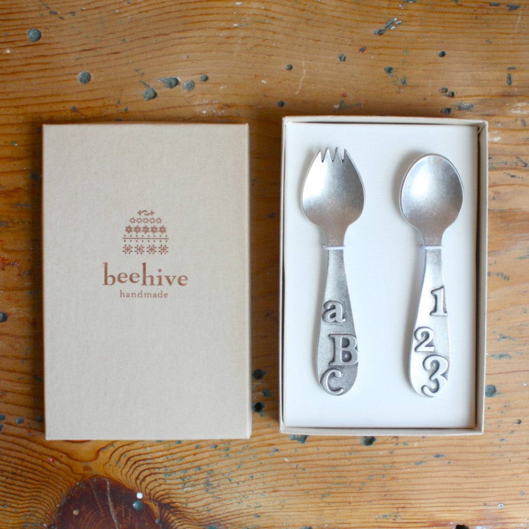 Pewter "ABC/123" Spoon and Fork Set - Made in the USA