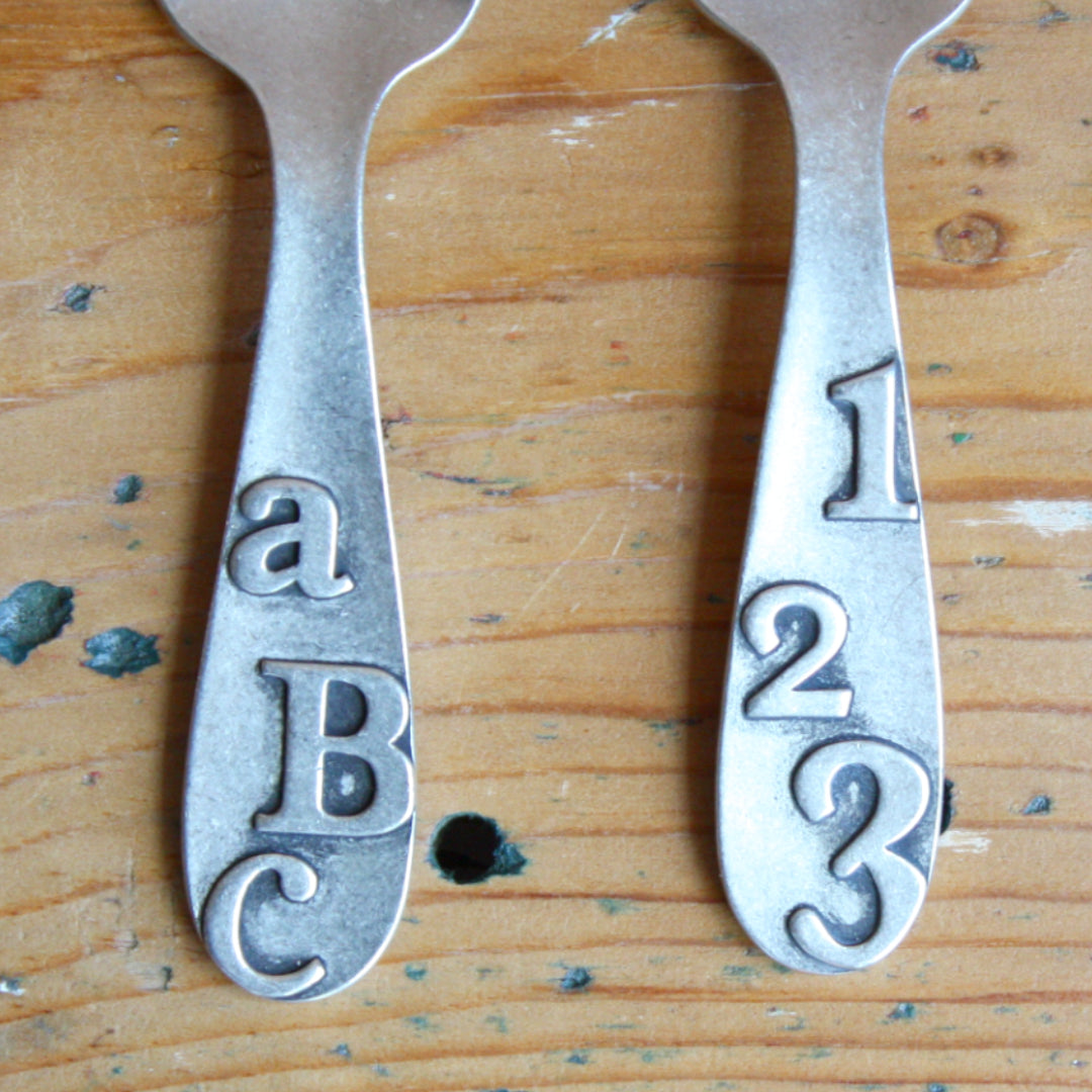 Pewter "ABC/123" Spoon and Fork Set - Made in the USA