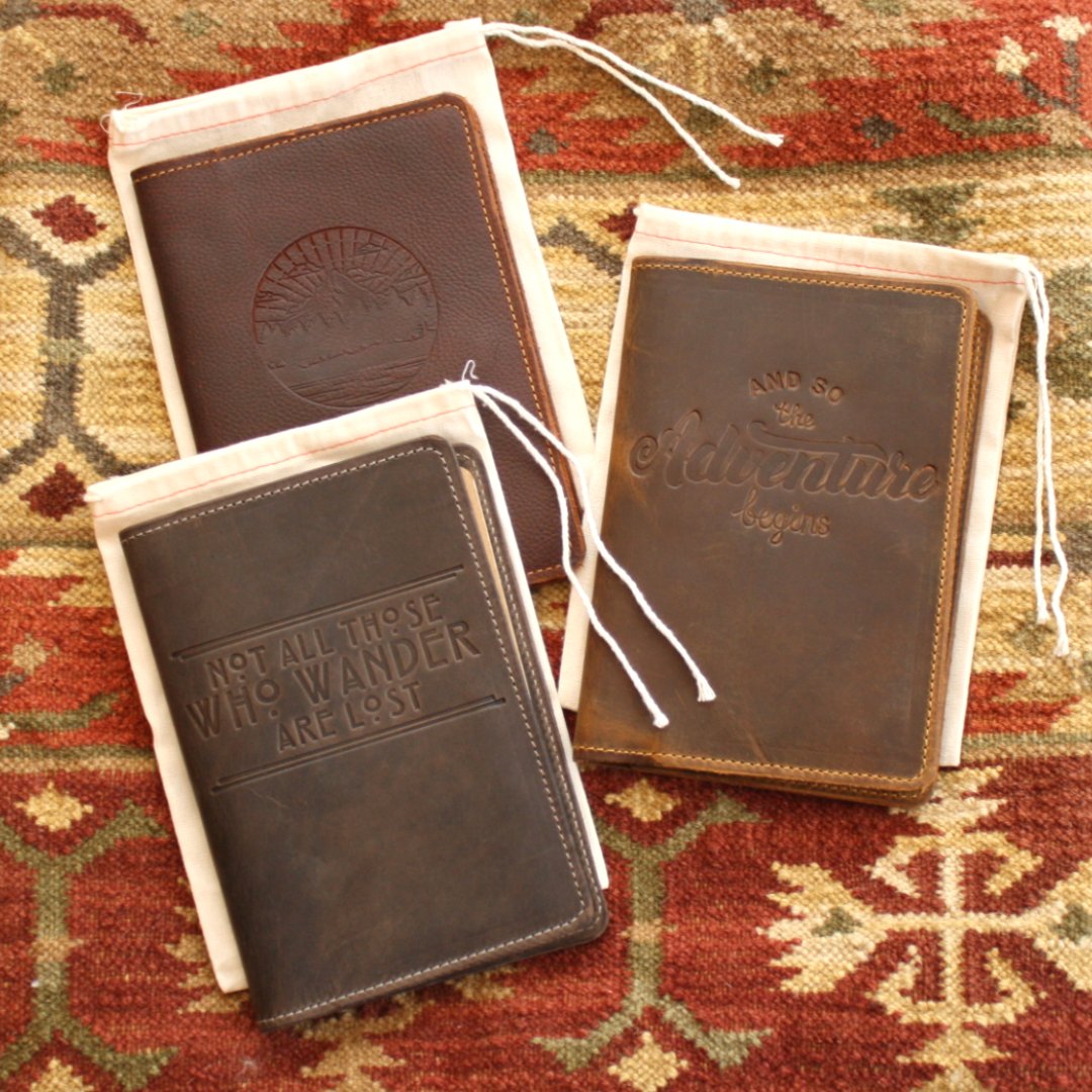 Handcrafted Leather Journal - Mountains and Trees - Made in the USA