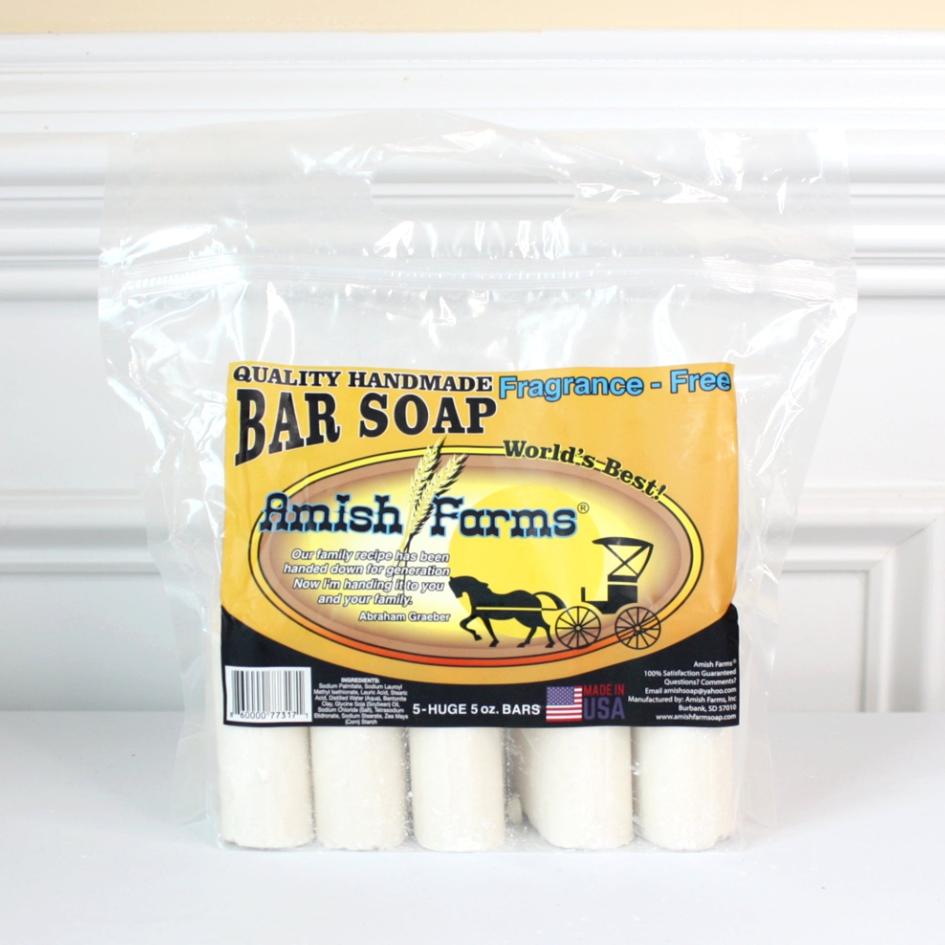 *Amish Farm Worlds Best Quality Bar Soap (Pack of 5) each Bar approx  3”x3”x1.25”