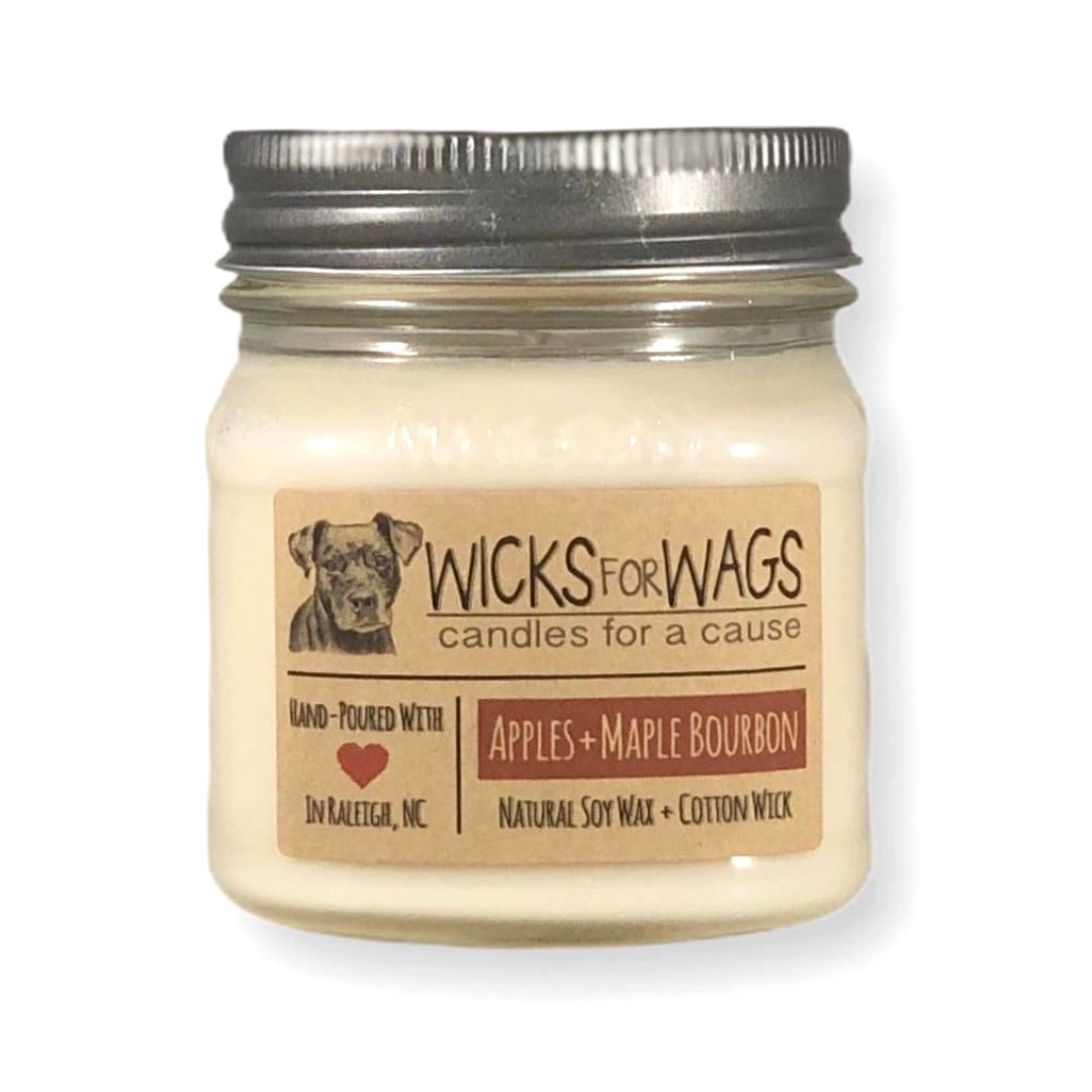 Wicks for Wags Soy Candle - Apples and Maple Bourbon - Made in the USA