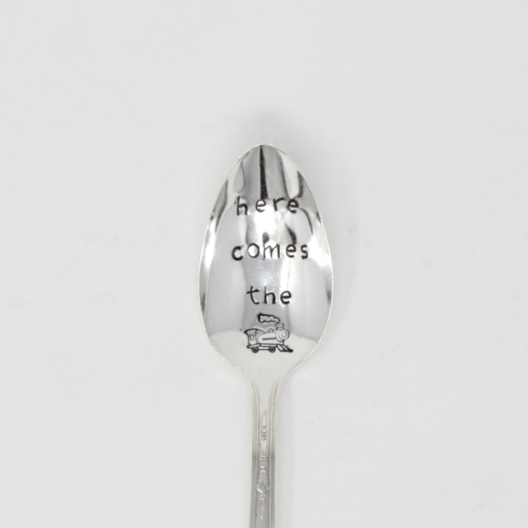 Hand Stamped Vintage Baby Spoons - Here Comes the Train - Made in the USA -  , LLC