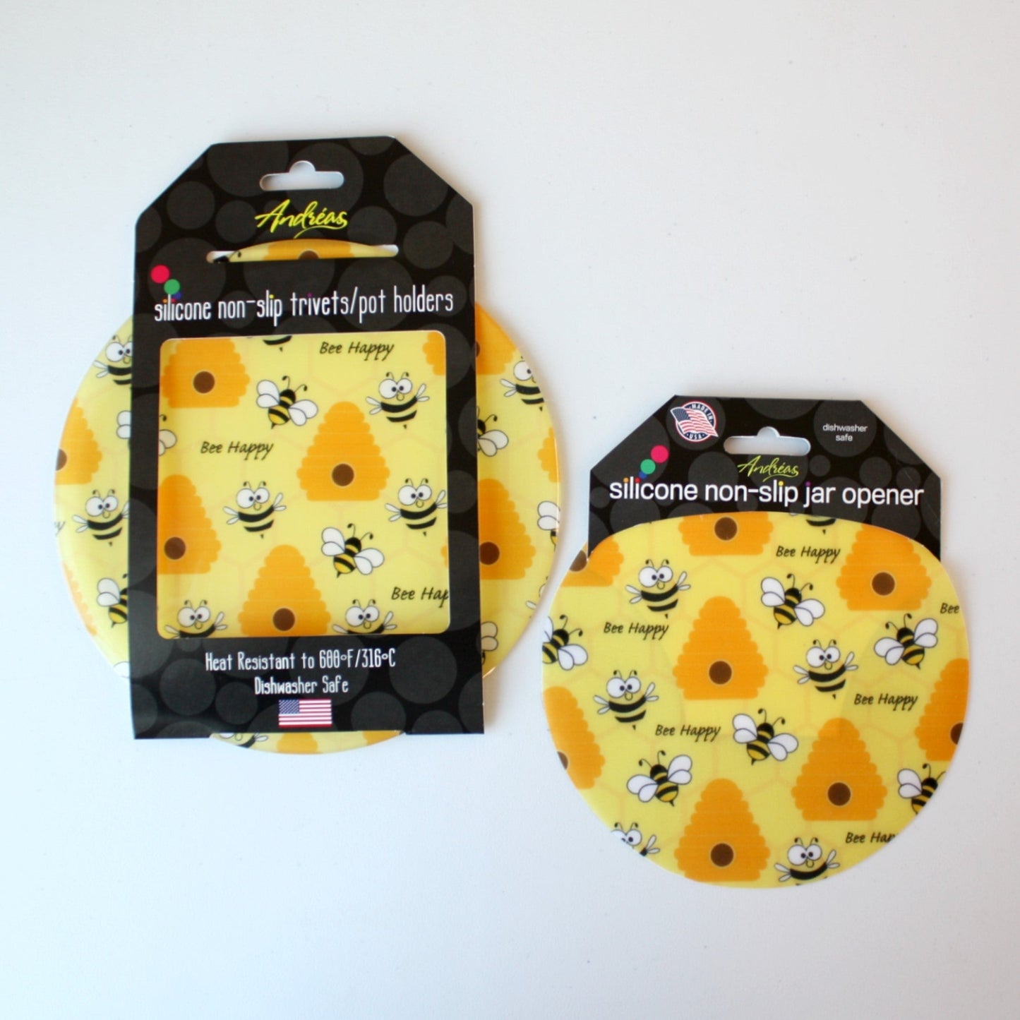 Silicone Trivets and Jar Openers - Bee Happy - Made in the USA