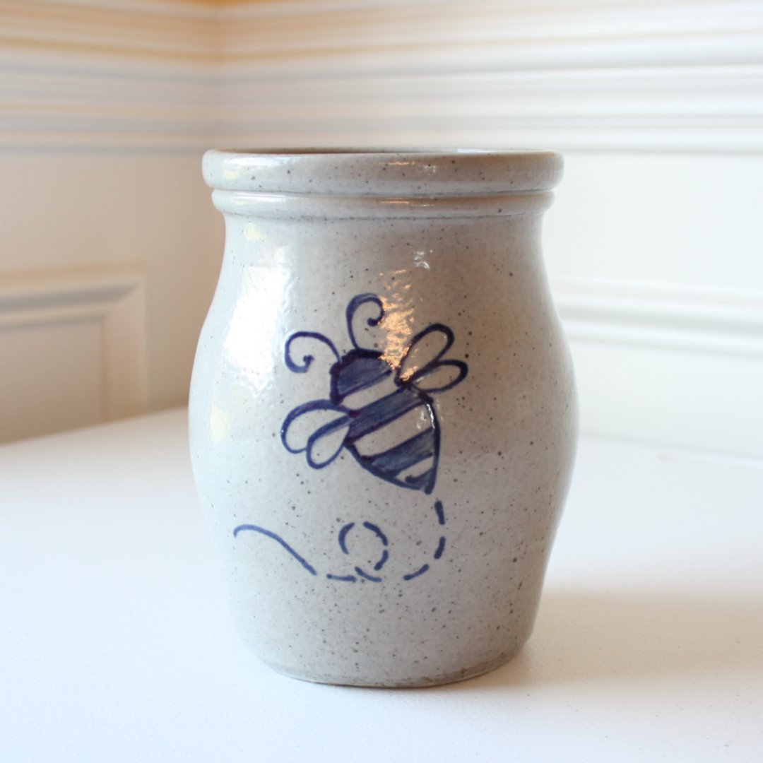 Bumble Bee Hand Painted Pottery Utensil Holder - Made in the USA