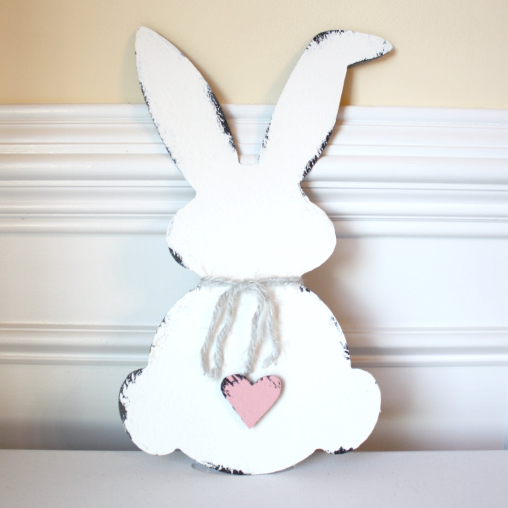 White Bunny Cutout with Pink Heart Tail - Made in the USA