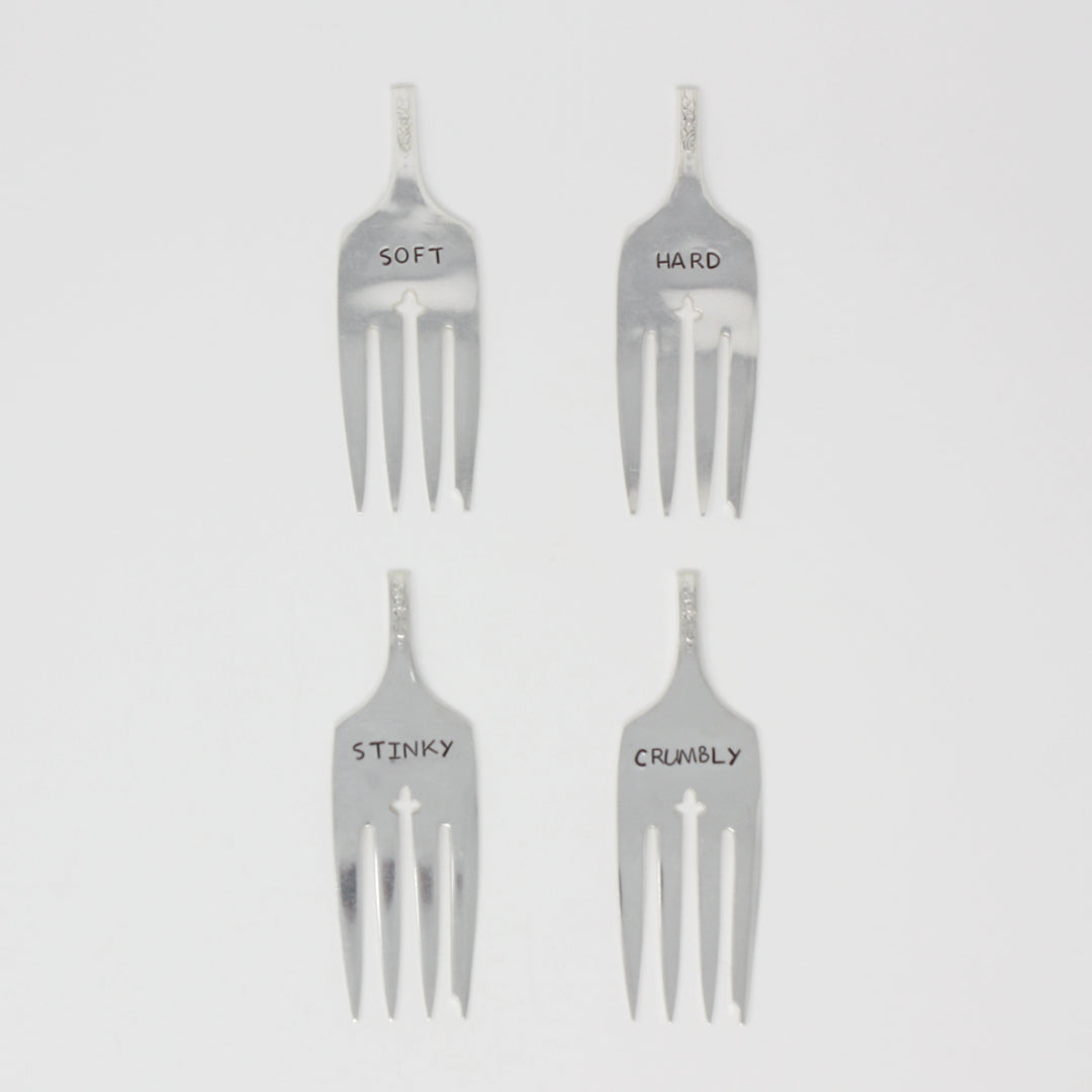 Vintage Fork Cheese Markers  Set - "Soft" "Hard" "Stinky" and "Crumbly" - Made in the USA