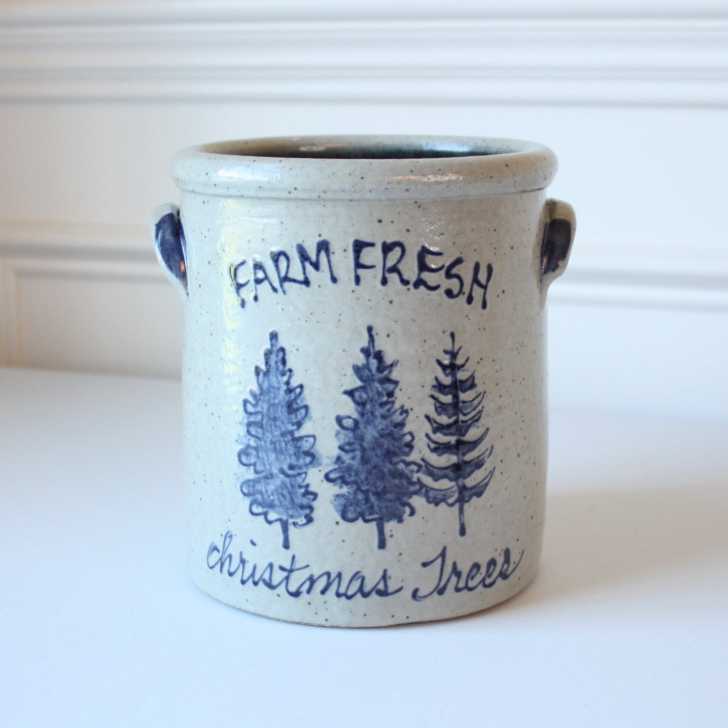Christmas Tree Farm Hand Painted Pottery Crock - Made in the USA
