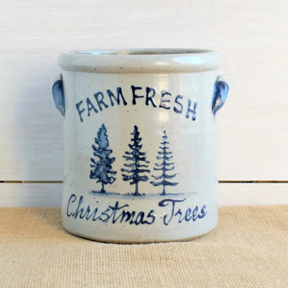 Christmas Tree Farm Hand Painted Pottery Crock - Made in the USA