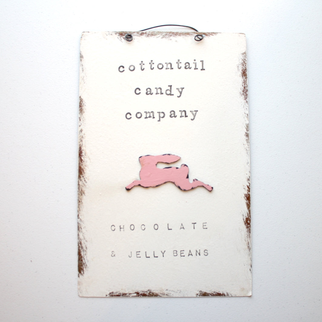 Cottontail Candy Company Sign with Pink Bunny - Made in the USA