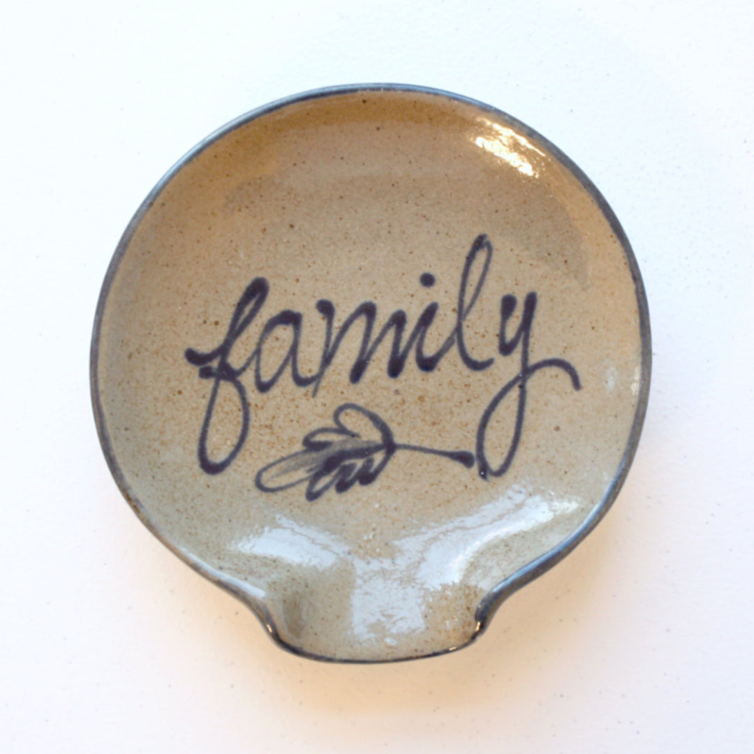 Family Hand Painted Pottery Spoon Rest - Made in the USA