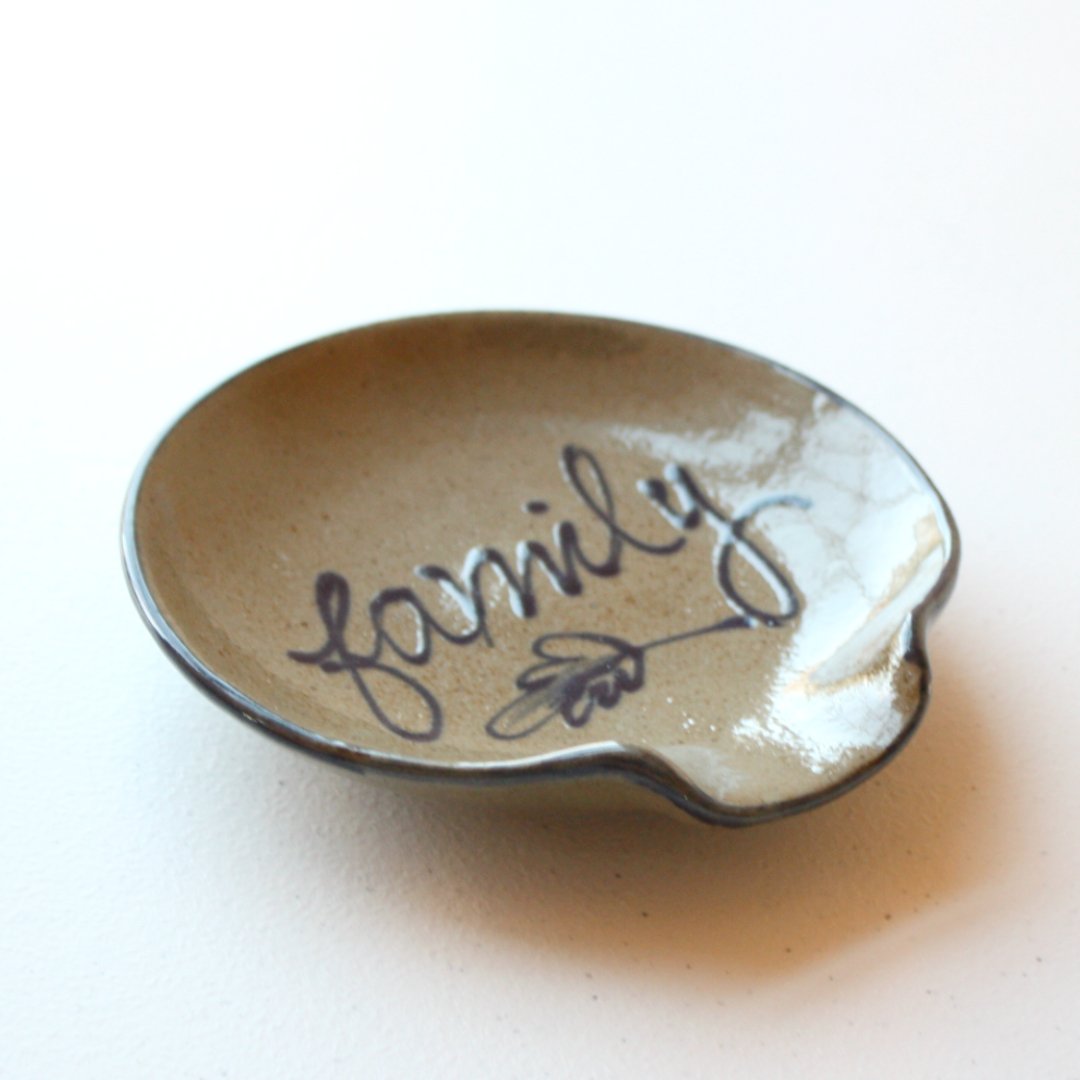 Family Hand Painted Pottery Spoon Rest - Made in the USA