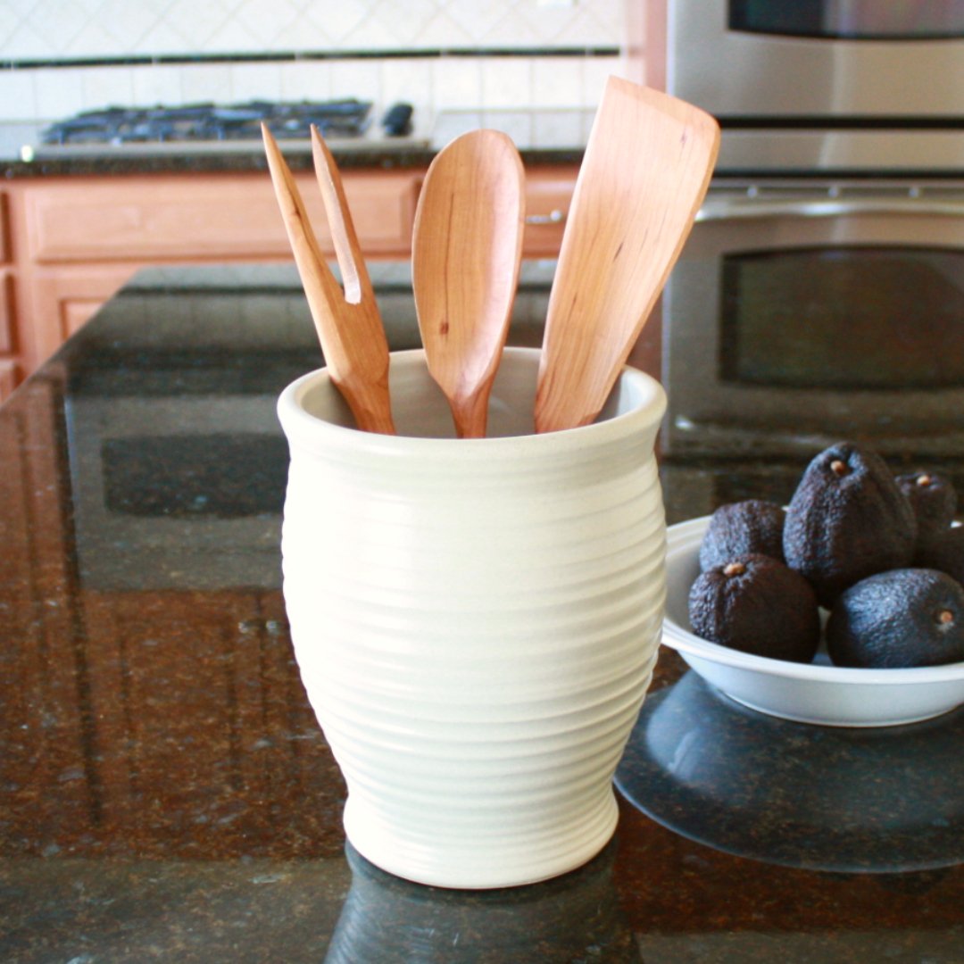 Farmhouse Large Pottery Utensil Holder - Made in the USA