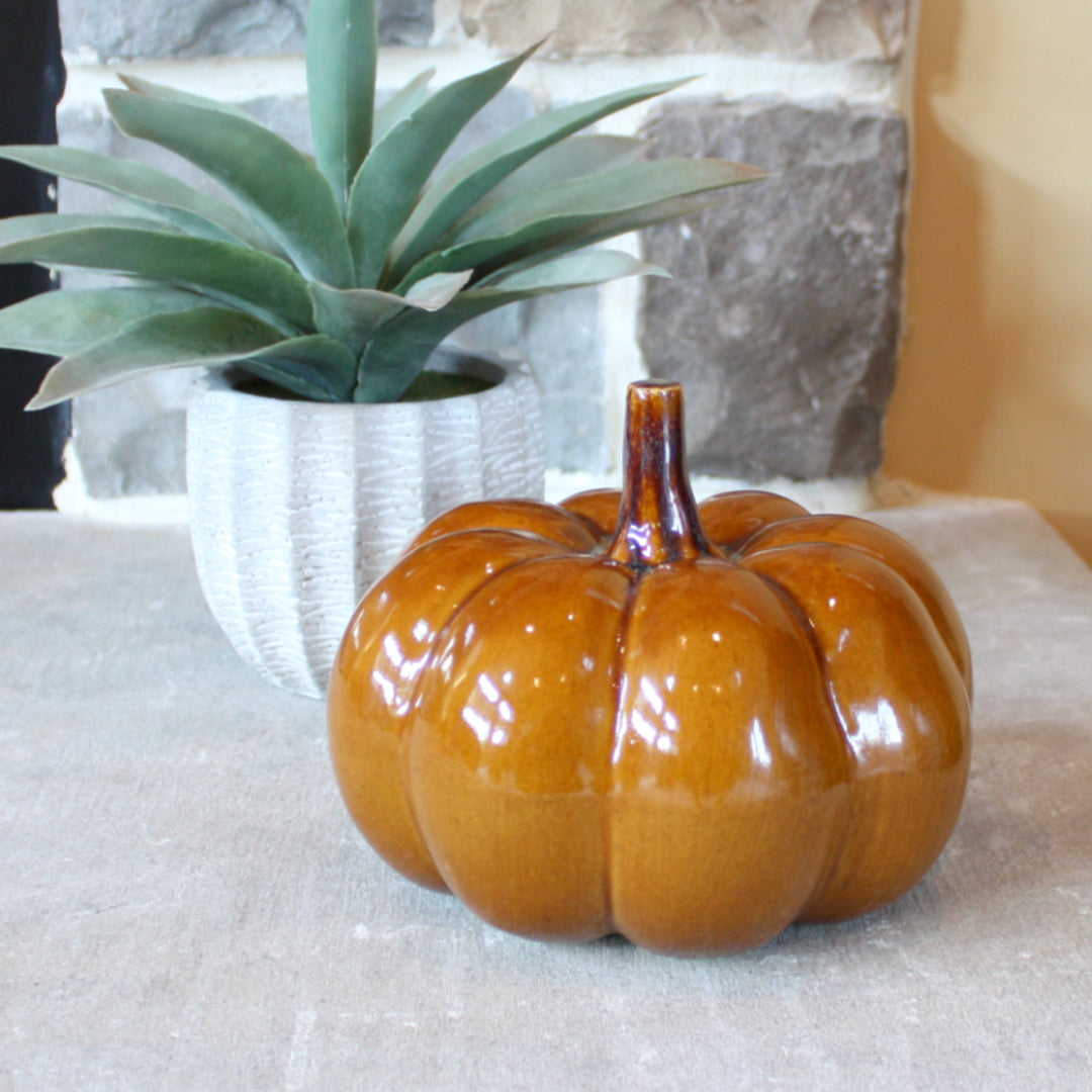 Glazed Pottery Pumpkin - Made in the USA