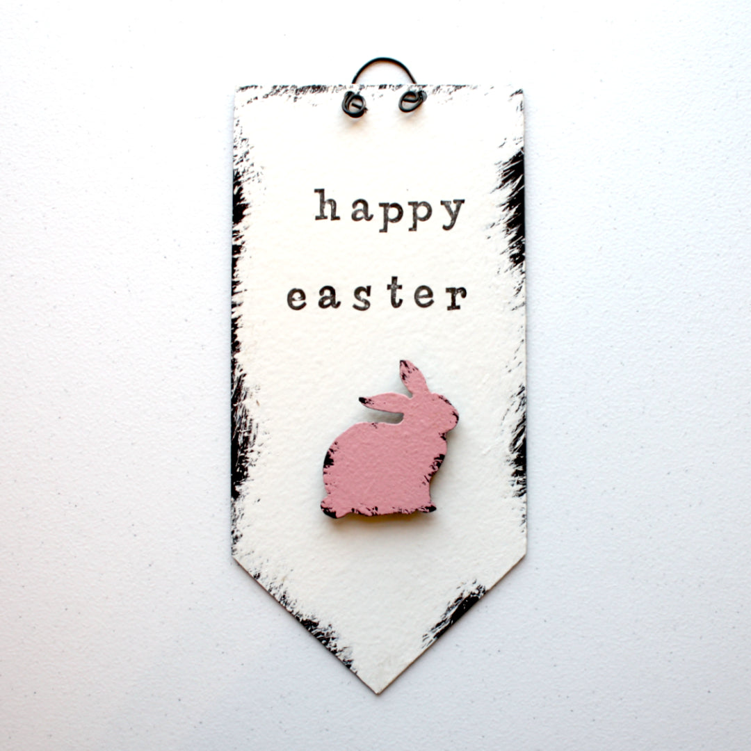 Happy Easter Sign with Pink Bunny - Made in the USA