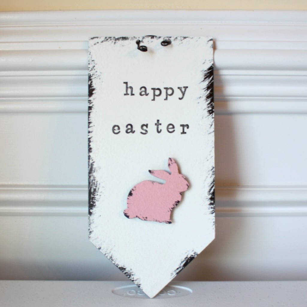 Happy Easter Sign with Pink Bunny - Made in the USA