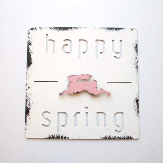 Happt Spring Sign Happy Spring Sign with Pink Bunny - Made in the USA