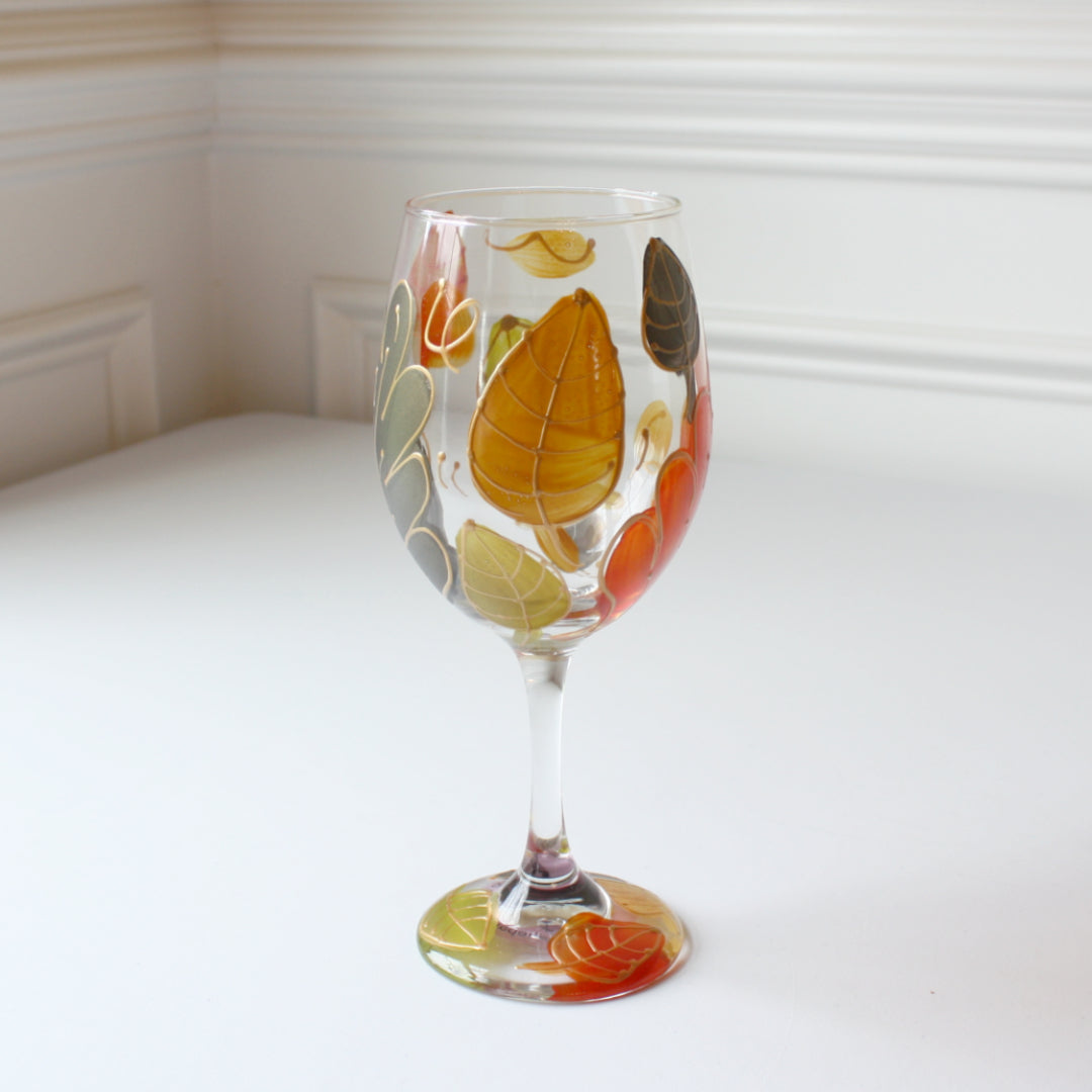 Hand Painted Wine Glasses - Harvest Leaf - Made in the USA