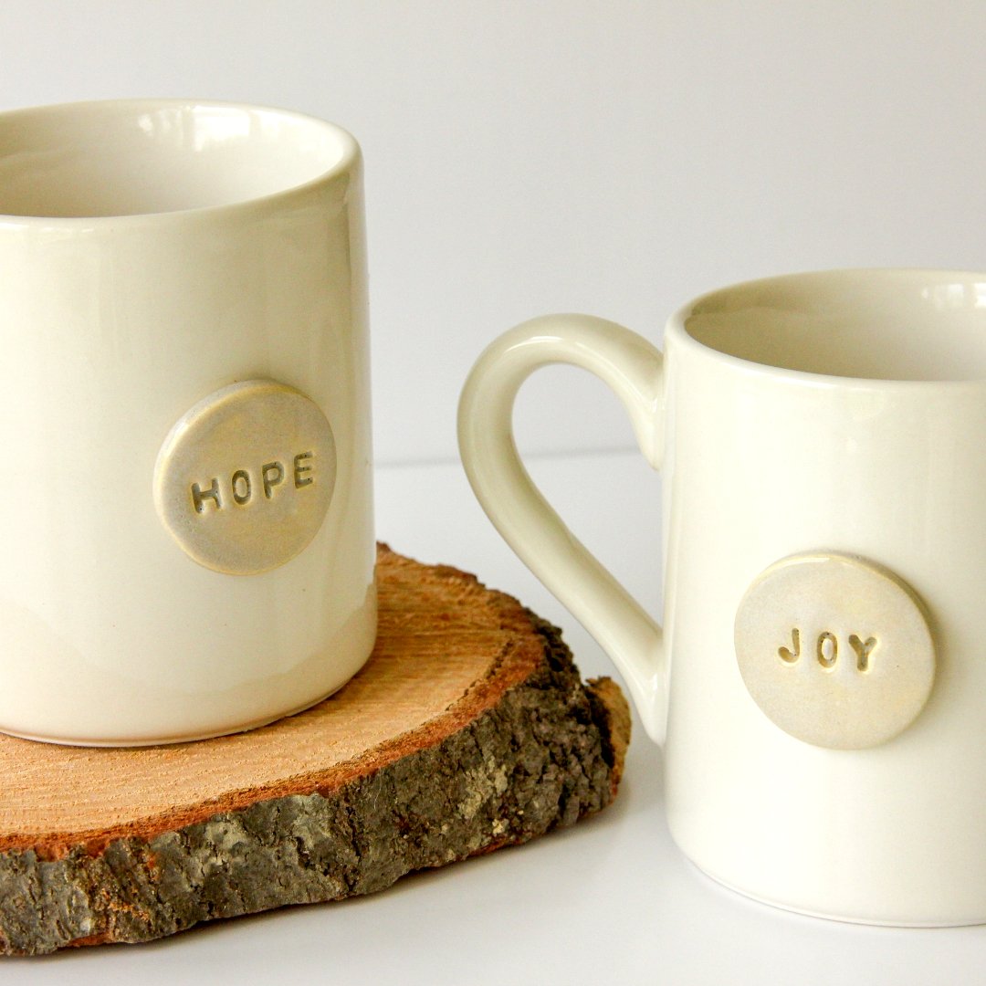 Stoneware Hope and Joy Mugs - Made in the USA